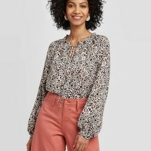 NWOT Leopard Print Bishop Blouse